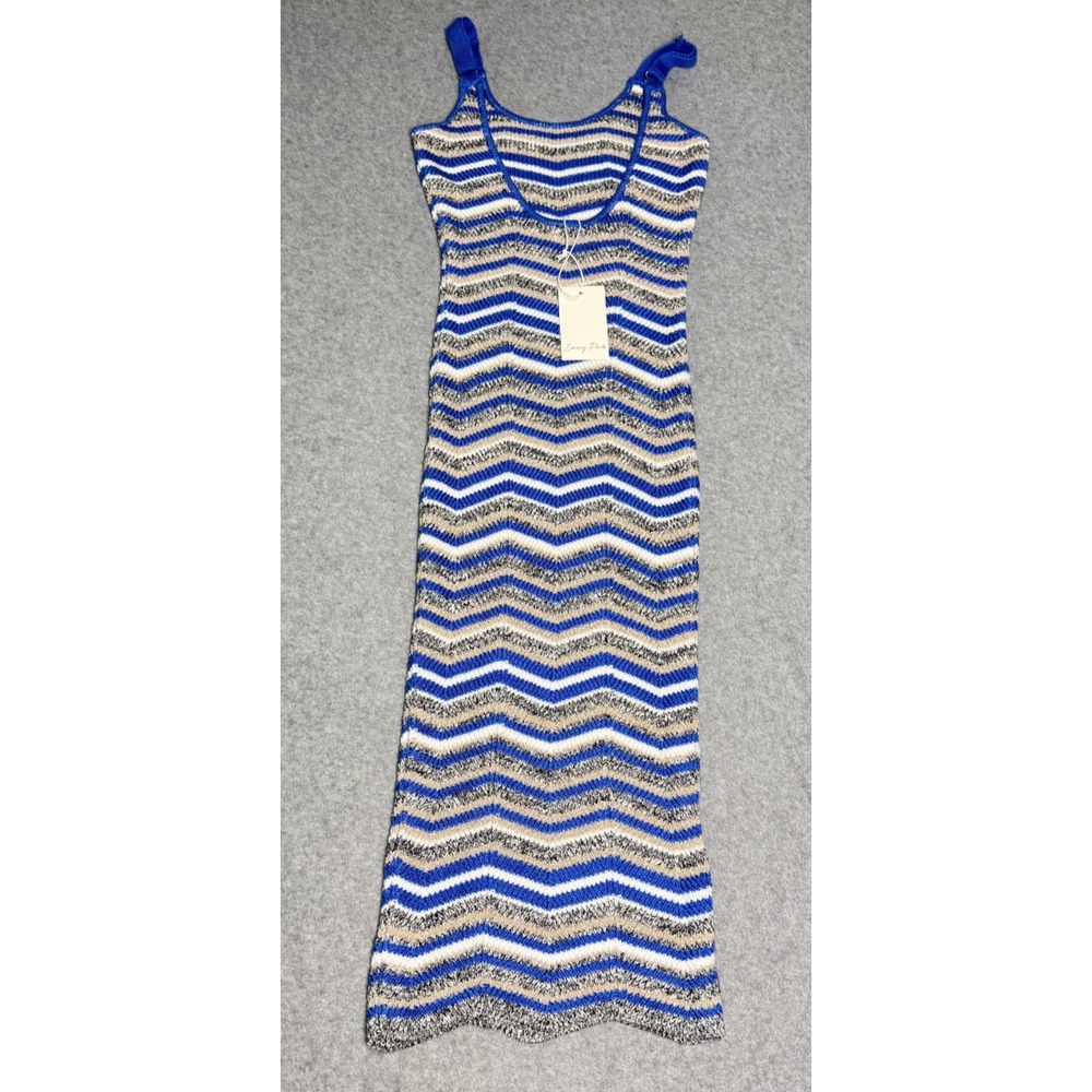 Emory Park Chevron Knit Midi Dress Blue Adjustable Straps Missoni Style NWT SML - Picture 9 of 11